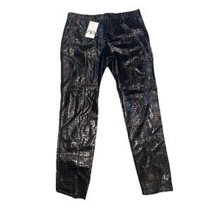 Zara Black Croc-Embossed Straight Leg Pants
